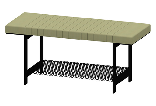 Schwarze Sitzbank mit grünem Sitzpolster, 100 cm lang