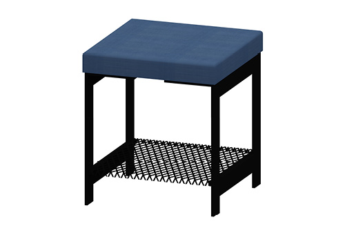 Schwarze Sitzbank mit blauem Sitzpolster, 40 cm lang