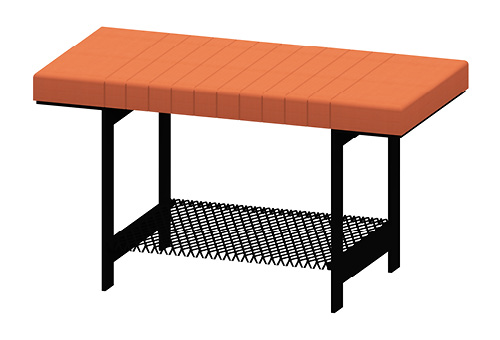 Schwarze Sitzbank mit orangefarbenem Sitzpolster, 80 cm lang