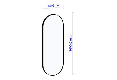 Ovaler Spiegel, Breite 600 mm, Höhe 1600 mm