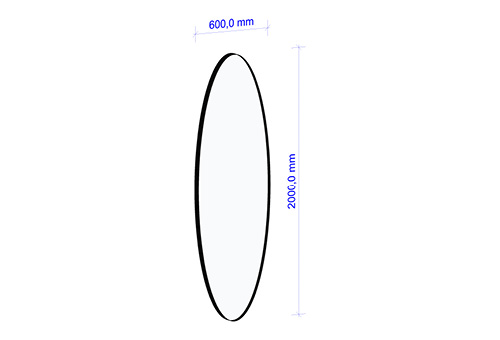 Ellipsenförmiger Spiegel, Breite 600 mm, Höhe 2000 mm